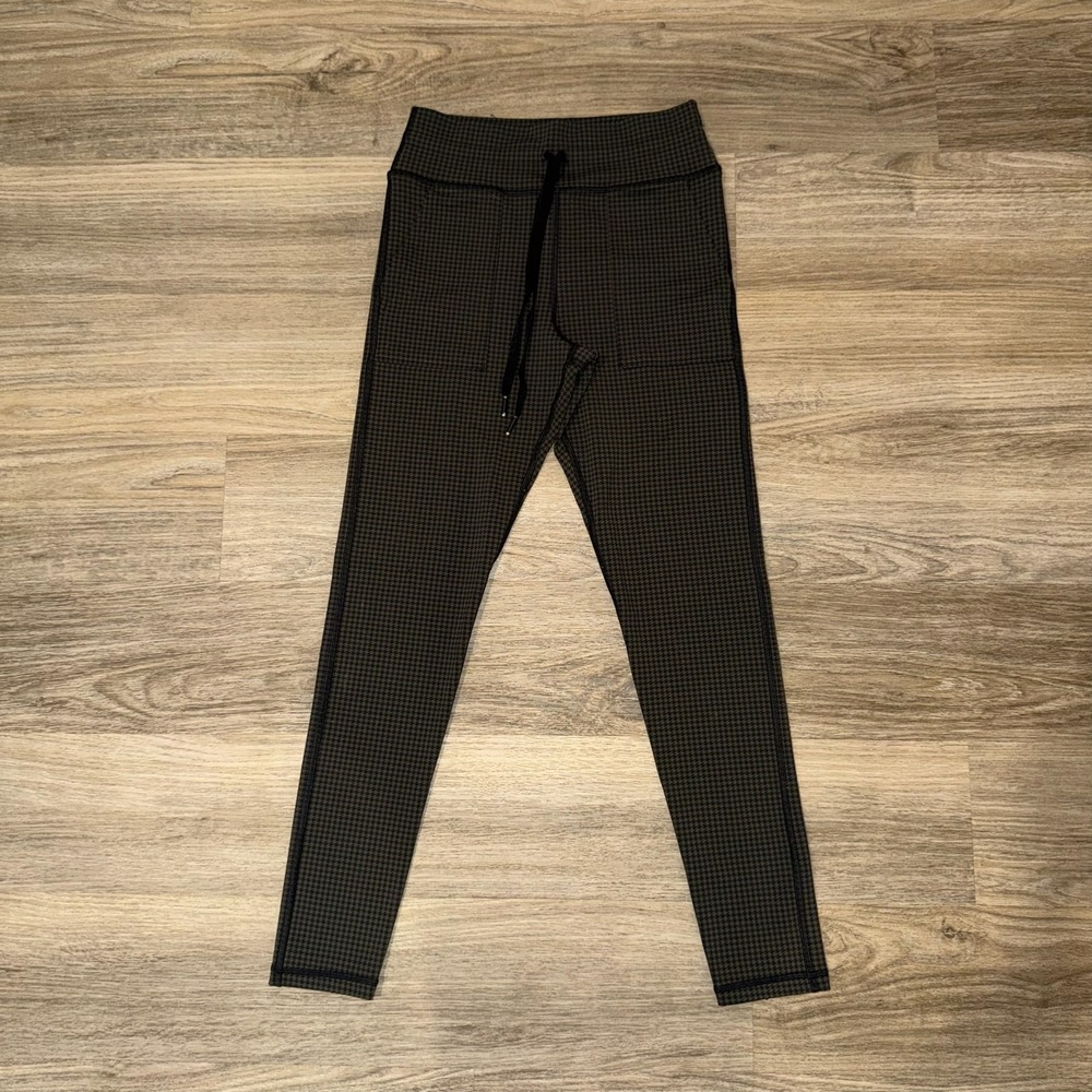 OFFLINE by Aerie Houndstooth Leggings Olive Green Black Drawstring Pocket Medium